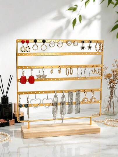 1 pieza Soporte de exhibición de joyería de metal, soporte para aretes de 6 niveles con múltiples orificios, accesorio de exhibición para tienda de joyería, transmisión en vivo y decoración del hogar