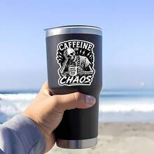 1PC-3Inches Caffeine Or Chaos Funny Coffee Skeleton Sticker, Vintage Drink Humor Design For Laptops, Notebooks, Water Bottles, Cups, Journals, Lockers, Perfect Gift For Coffee Lovers, Students, Teachers, Office Workers, Creatives, And Humor Fans Halloween - Multicolor - View 6