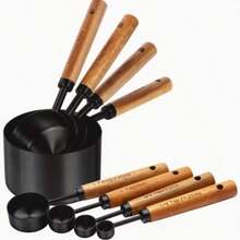 8pc Stainless Steel Measuring Cup And Spoon With Rosewood Handle, Durable Kitchen Baking Tools Including Spice Spoon And Coffee Spoon, Nested Design For Easy Storage, Suitable For Baking Cooking And Cocktail Making - Black 8-piece Set - View 9