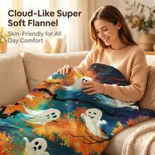 1pc Halloween Premium Design Flannel Printed Blanket, Best Gift For Family And Friends, Nap Blanket, Car Blanket, Office Blanket, Sofa Throw, Air Conditioning Blanket, Camping Blanket, Multi-Occasion Use, 280g/M² - Multicolor - View 5