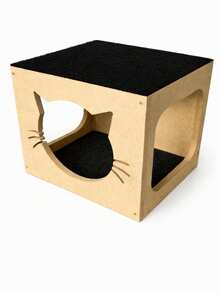 Casinha de Gato com Degraus Parede Playground Carpete MDF Cru 15mm - Preto - Visão 2