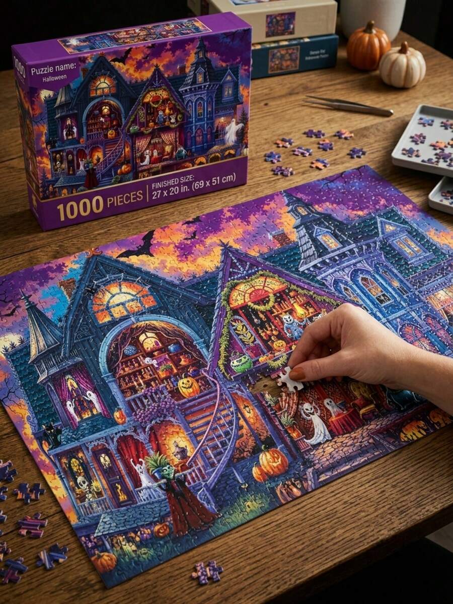 1 Box Of 1000-Piece Jigsaw Puzzle Toy, Size 70cm*50cm, Oil Painting Landscape Patterns, Adult Stress Relief, Decorative Art, Suitable For Halloween, Christmas, Birthday Gift