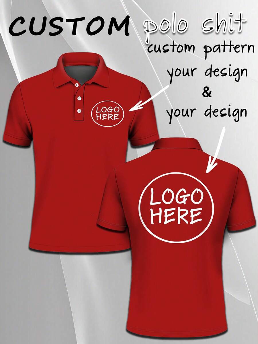 Men's Customized Personalized Name And Team Name LOGO Customized Polo Shirt, Personalized Minimalist Design Top - Red - View 1