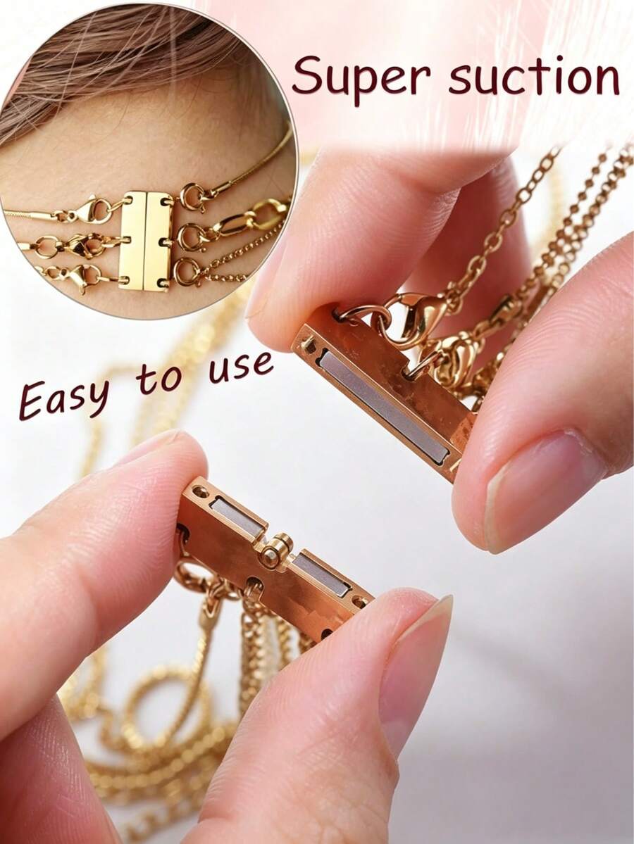 1pc Alloy Material Women's Magnetic Necklace Extender Connector Separator, 18K Gold/Silver Color Anti-Tangle Jewelry Magnetic Clasp, Suitable For Layering Necklaces, Combines Separating And Extending Functions, Magnetic Buckle. - Gold - View 1