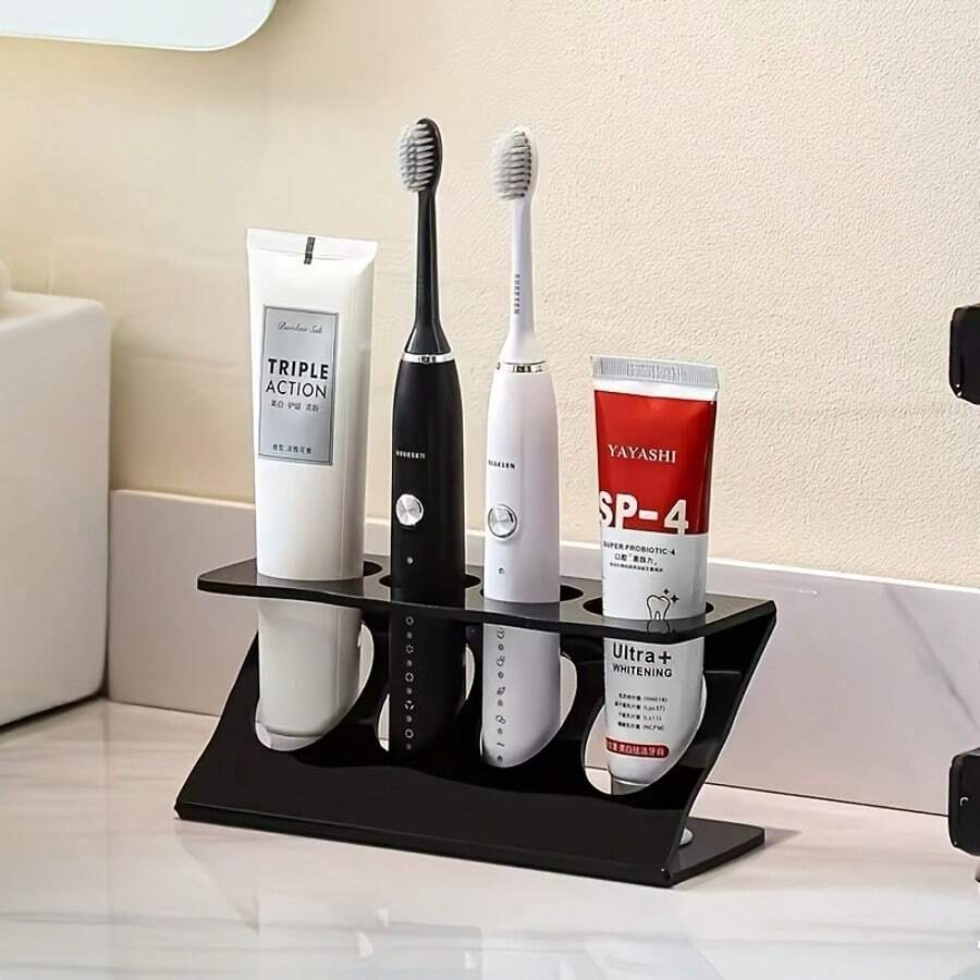 1pc Multifunctional Bathroom Storage Rack With Toothbrush Holder, Multi-Purpose Drainage Organizer, Suitable For Bathroom And Kitchen Countertop Storage And Organization, Fashionable And Practical - Multicolor - View 1
