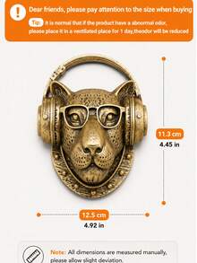 1pc Vintage Gold Leopard Head Wall Decor, Resin Animal Sculpture With Headphones And Glasses, Retro Music Wall Art For Living Room, Bedroom, Office, Bar, Studio, Gaming Room, Entryway, Unique Home Decoration, Music Lover Gift, Housewarming Gift - Multicolor - View 12