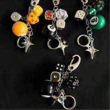 1pc Unisex Fashionable Lucky Dice Keychain, New Multi-Sided Dice Pool Ball Phone Case Bag Car Key Chain Pendant Car Accessories Bag Charm - Multicolor - View 2