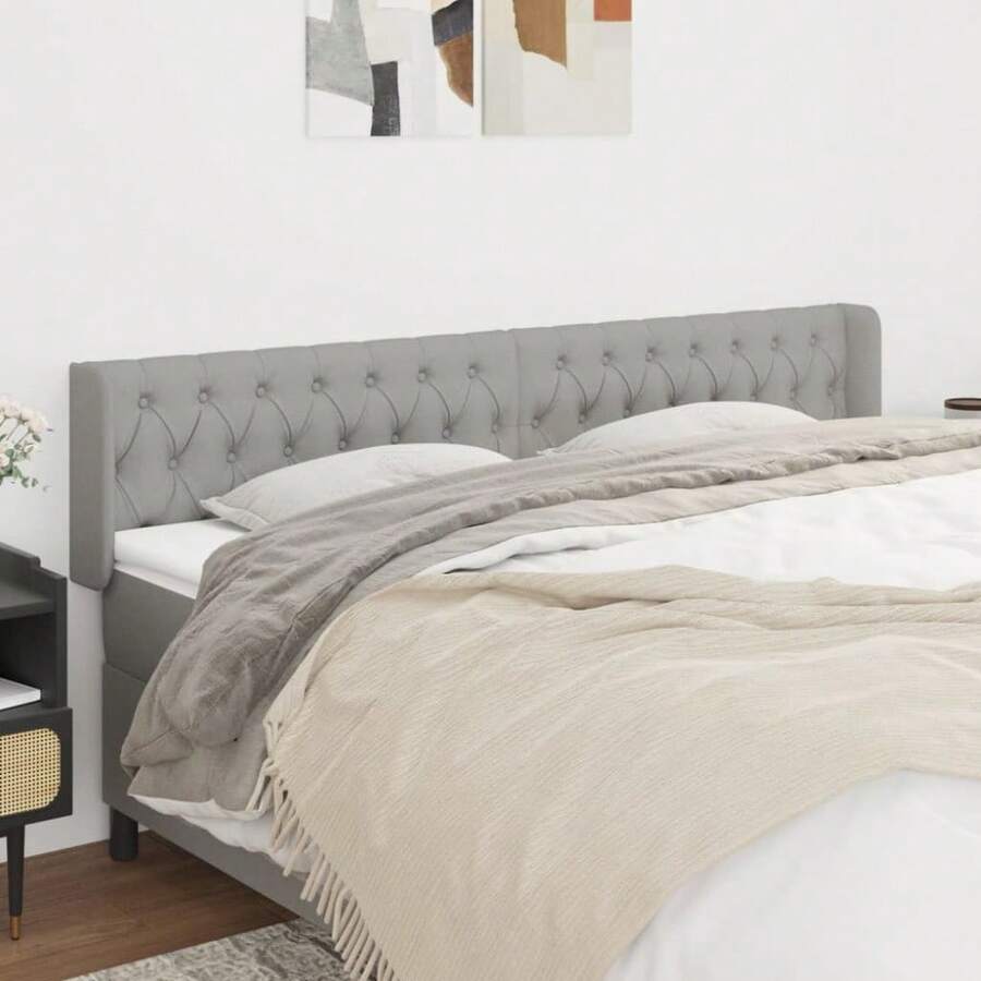 Light Gray Headboard With Ears 203x16x78/88 Cm Fabric - Light Gray - View 1