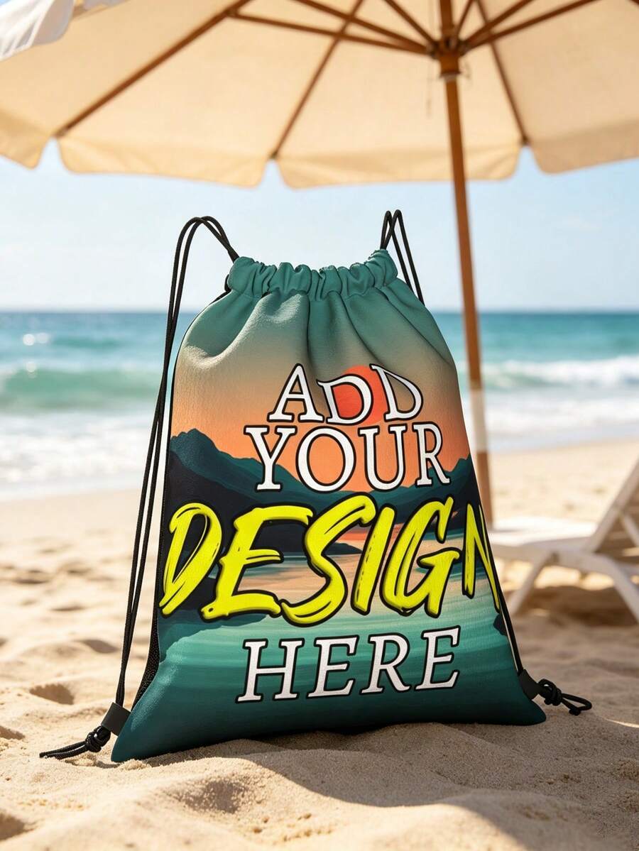1 pieza Mochila con cordón personalizada con foto, sube tu foto, añade tu diseño, impresión a doble cara, bolsa con cordón personalizada con diseño de puesta de sol al aire libre, adecuada para senderismo, gimnasio y viajes - Multicolor - Ver 1
