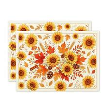 2pcs/4pcs/6pcs Autumn Sunflower Pattern Kitchen Dining Table Tray Mats, Square Tray Mats, Table Mats, Holiday Table Decor, Seasonal Home Decor, Holiday Decor, Thickened Linen Material, Perfect For Holiday Dining Room And Kitchen Decor - Multicolor - View 11