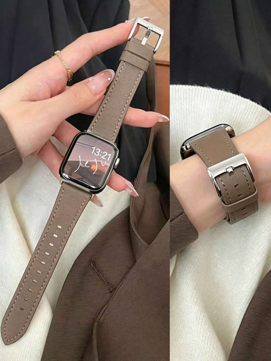 1件女款PU圓形錶帶,相容於Apple Watch 38MM 40MM 41MM 42MM 44MM 45MM 46MM 49MM Ultra 11/10/9/8/7/6/5/4/3/2 SE - gray brown silver - 查看 1