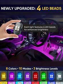 GLANBERT Set de 4 luces LED inalámbricas con control remoto, 8 modos de color, luces LED recargables por USB Tipo C, luces de advertencia de colisión para automóvil, motocicleta, bicicleta, dron, aeronave - 4 LED - Ver 12