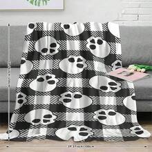1PC Soft Black & White Plaid Skull Flannel Blanket, Antibacterial Thickened Home Decor, Suitable For Sofa Bed Living Room Travel Office Shawl Blanket, Nap Blanket, Air Conditioning Blanket, Bed Sheet Blanket, Camping Blanket, Background Wall Decoration Blanket, Ideal Gift, Daily Gift, Birthday Gift - Black and White - View 5