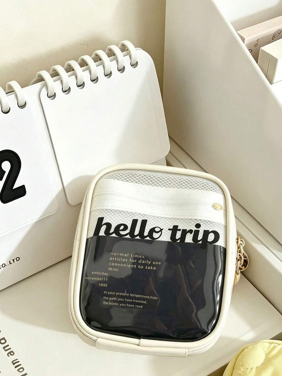 1PC Transparent Mini Makeup Bag, Ins Style Design, Waterproof And Wear-Resistant PVC Material, Large Capacity Partitioned Storage, Can Store Lipstick, Eyeshadow, Powder, Sample Skincare Products, Cleaning Swabs And Other Beauty Essentials - Multicolor - View 1