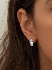 Pure Silver Earrings Delicate Daisy Flower Hoop Earrings Minimalist Style Suitable For Daily Wear Birthday Gift - Blue - View 5