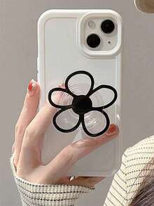 Creative Flower Back Adhesive Push-Pull Phone Stand, Retractable 360° Rotating Flower Slouchy Bracket, Universal - Black - View 5