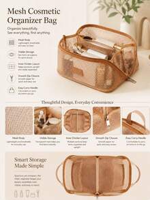1pc Nylon Mesh Makeup Bag, Large Capacity Multi-Layer Cosmetic Storage Bag, Lightweight Travel Toiletry Bag With Compartments - View 4