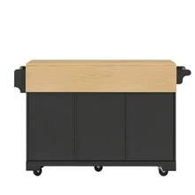 Kitchen Island With Drawers – White/Gray, Extendable Tabletop - Black - View 5