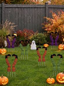 1/6 piezas Estacas de jardín para Halloween, Decoración de jardín con piernas de bruja, Letreros de jardín de Halloween aterradores, Adecuado para fiesta de Halloween, porche, jardín y césped, Decoración de otoño de Halloween al aire libre, Decoración festiva, Casa embrujada, Decoración de fiesta con tema de terror - Piernas de bruja - Ver 1