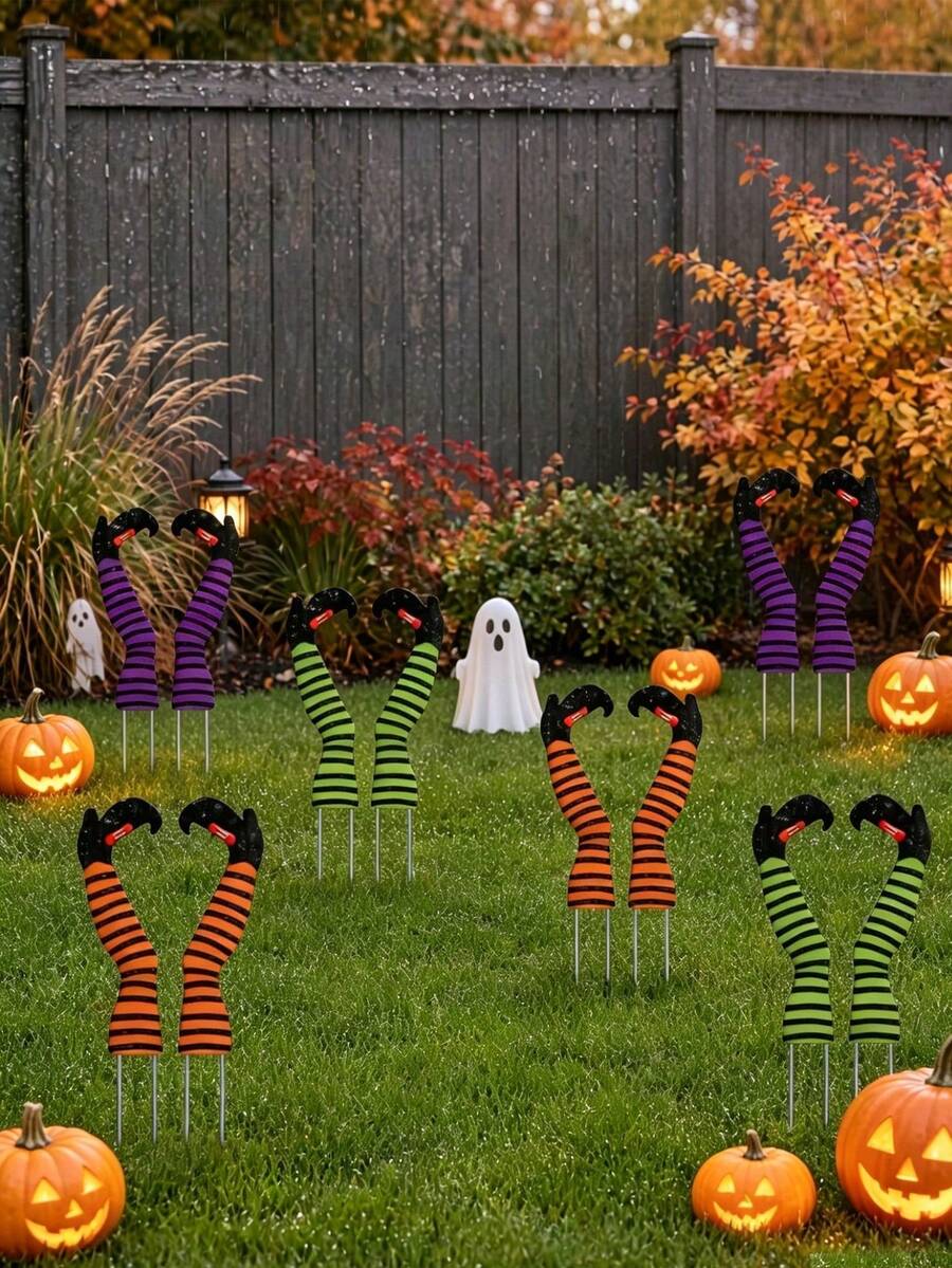1/6 piezas Estacas de jardín para Halloween, Decoración de jardín con piernas de bruja, Letreros de jardín de Halloween aterradores, Adecuado para fiesta de Halloween, porche, jardín y césped, Decoración de otoño de Halloween al aire libre, Decoración festiva, Casa embrujada, Decoración de fiesta con tema de terror - Piernas de bruja - Ver 1
