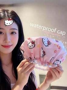 SANRIO 1个KT猫咪浴帽，双层防水，可爱猫咪印花，弹性防潮发套，厨房防油帽 - 礼品 - 加厚版 - 查看 3