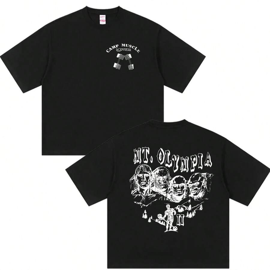 Mt Olympia Gym Fitness Pump Cover Vintage Grafik T-Shirt Herrenbekleidung Mode Baumwolle Kurzarm T-Shirts Unisex Streetwear - Schwarz - Übersicht 1