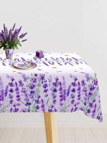 1pc Lavender Disposable Plastic Tablecloth,Purple Flower Pattern Table Cover,Fresh Garden Style For Pinic Birthday Family Gathdering Table Decor - Multicolor - View 5