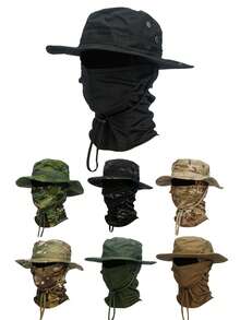2pcs Unisex Sun Protection Hat Set, Includes Bucket Hat, Baseball Cap And Camouflage Face Mask, UPF 50+ Sun Protection, Foldable, UV Protection, Suitable For Hiking And Beach Activities - Multicolor C - View 11