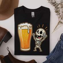 Lustiges T-Shirt mit Bierskelett |   T-Shirt für Bierliebhaber |   T-Shirt für das Oktoberfest, Geschenk für Oktoberfest-Liebhaber. - Schwarz - Übersicht 1
