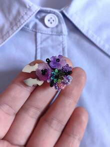 1pc/2pcs Elegant Beaded Floral Button Cover, Shirt Button Cover Clip-On Button Cover Fashion Crystal Cufflink Cover - Flowers - View 5
