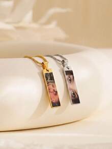 1 PC Customized Minimalist Personalized Eye Engraved Photo Necklace | Stainless Steel Customized Eye Necklace | Pet Memorial Necklace | Customized Gift | Eye Necklace | Personalized Gift | Gift For Mother | Gift For Girlfriend | Valentine's Day Gift, Gift For Boyfriend, Anniversary Gift, Gift For Husband, Him, Her, Long Distance Relationship Gift, Confession Gift, Niche And High-End - Custom Necklace (Box Chain) - View 7