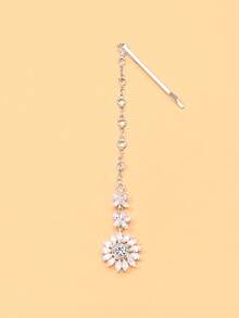 1 pieza Maang Tikka tradicional de perlas, tocado exótico con cadena de pelo de strass, accesorio de pelo personalizado para actuación en escenario y novia - Plateado - Ver 2