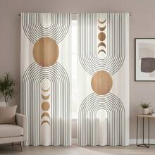 2pcs Modern Geometric Print Curtains, Rod Pocket Design, Suitable For Bedroom, Living Room, Study, Studio, Enhances Space Texture, Protects Privacy, All Season Use, Multiple Sizes Available, Good Light Transmission, 2D Flat Print, 90gsm - Multicolor - View 8
