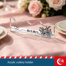 TX 8mm厚壓克力 MR&MRS 餐具收納架，婚禮餐桌派對用品，適用於婚宴或餐廳桌面裝飾，穩固放置刀、叉、湯匙等餐具，適合新婚夫婦、訂婚派對、週年紀念 - 透明 - 查看 5