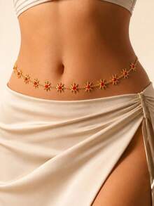 1pc Women's Waist Chain, Y2K Belt, Gold Belts, Beach Accessories For Women, Sun Waist Chain, Red Belt, Waist Chain, Chain Belt, Boho Belt, Summer Bohemian Vintage Waist Chain For Matching Skirts And Pants, Party, Beach Vacation, Holiday Gift, Summer, Date, Music Festival - Gold - View 1