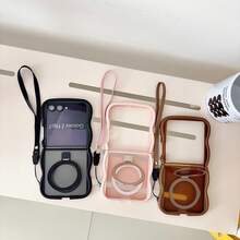 2件組可愛波浪邊磨砂磁吸手機殼，適用於 Galaxy Z Flip 8 Flip 6 Flip 5 Flip 4，可旋轉金屬環支架附配套手繩，防震可折疊無線充電保護殼 - 黑色 - 查看 9