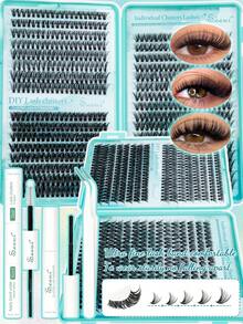 640PCS Lash Clusters Eyelash Extension Kit, 30D 40D 50D Individual Lashes Kit, With Bond And Seal, Remover, Tweezers, Wispy Soft Daily Cluster Lashes, 3D Eyelash Extension Kit, Suitable For Quick DIY Eyelash Makeup At Home, Self Use - Black - View 1
