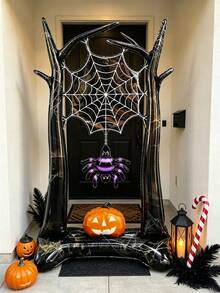 1pc Halloween Spider Web Pumpkin Balloon Decoration - Black And Purple Branch Arch Inflatable Balloon - Perfect For Halloween And Ghost Theme Party - Can Be Used As Children's Party Entrance Backdrop - View 4