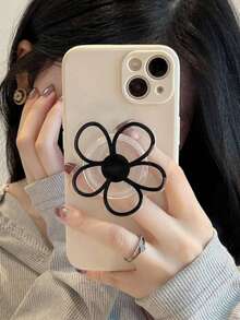 Creative Flower Back Adhesive Push-Pull Phone Stand, Retractable 360° Rotating Flower Slouchy Bracket, Universal - Black - View 4