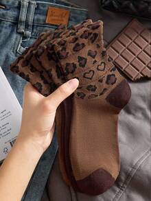 3 Pairs Women's Fashion Leopard Print Mid-Calf Socks, Breathable And Comfortable, Random Color, Suitable For Daily Wear And Outings, All-Season Style - Multicolor - View 6