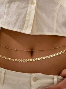 Fashionable Double-Layer Wheat Ear Waist Chain,Sexy Body Chain, Summer Beach Accessory - Gold - View 1