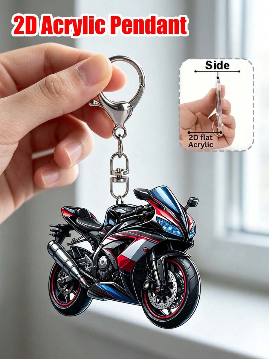 2D 壓克力摩托車鑰匙圈，酷炫運動摩托車包掛飾，汽車鑰匙環，背包裝飾，時尚包包吊飾，日常裝飾禮物，摩托車愛好者汽車鑰匙裝飾禮物，男士配件，摩托車愛好者禮物，適用於背包、錢包、手機、耳機、汽車掛飾，獨特生日禮物，派對禮物，開學禮物，節日禮物