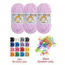 3 Rolls 100% Polyester Yarn Set With 30pcs Random Color Stitch Markers + 3pcs Finger Protectors DIY Doll Scarf Knitting Tools - Multicolor - View 34