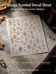 1pc Aesthetic Sticker, Gold-Plated Universe Amulet Theme Decorative Sticker, Suitable For Laptop, Camera, Instant Camera, Phone Case, Earphone Case, Water Bottle, Storage Box, Luxurious Bohemian Starry Sky Pattern Decorative Sticker, Home Decor - G - View 4