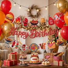1 Set BBQ Theme Happy Birthday Banner, BBQ Camping Theme, Birthday Wedding Bridal Shower Baptism, Home Classroom Party Supplies Decoration - Multicolor - View 3