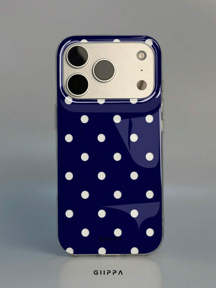 GIIPPA 1件白色底海軍藍鏤空波點圖案設計手機殼，適用於Phone 17 Pro Max，相容Phone 16 Pro Max、15 Pro Max、14 Pro Max，韓系高端時尚趣味手機殼，相容11/12/13/14/15/16 Pro Max Plus，優雅設計男女皆宜，送給女友的聖誕節、情人節、復活節、婚禮季和生日完美禮物 - 藏蓝色 - 查看 1