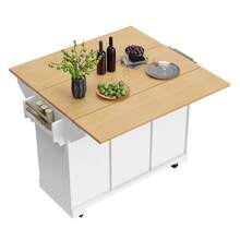 Kitchen Island With Drawers – White/Gray, Extendable Tabletop - 白色 - 查看 8