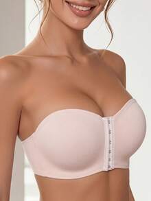 Front-Clasp Push-Up Bandeau Bra, Seamless Wire-Free Support Bandeau, Invisible Comfortable Padded Underwear, Suitable For Off-Shoulder Outfits - Pink - View 5