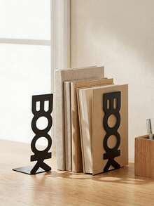 2pcs/Set Iron Decorative Bookend, Creative Letter Design Multi-Purpose Desktop Bookend For Office, School, Student, Book Storage Back To School - Black - View 1