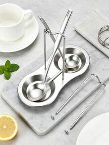 2pcs/1pc Stainless Steel Soup Ladle Holder, Kitchen Storage Rack, Hot Pot Ladle Strainer Holder, Home Spoon Rack Commercial Rack Soup Bowl Tray, Suitable For Stove, Elegant Cooking Utensil Rack, Heat-Resistant Tableware Rack, Can Be Placed On Countertop, Dishwasher , Wedding, Housewarming Gift, Kitchen Gadget, Kitchen Essential. - Silver - View 4